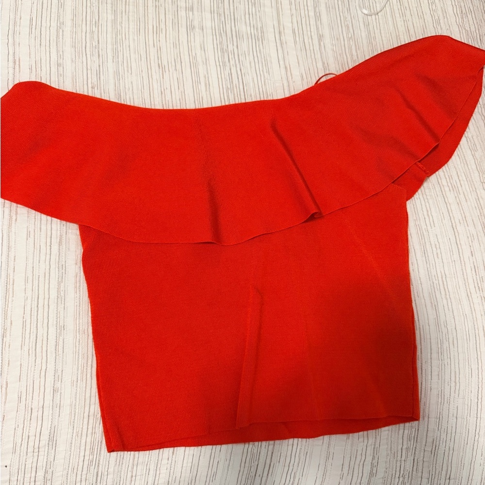 Zara Red Off-Shoulder Ruffle Crop Top